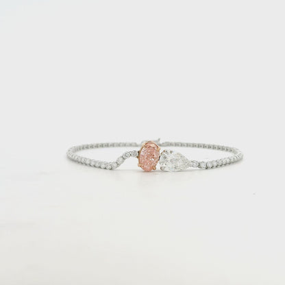 LAB 14k White and Rose Gold 4.08ctw Pink Oval, Pear & Round Diamond Two-Tone Tennis Bracelet