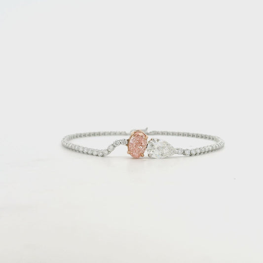 LAB 14k White and Rose Gold 4.08ctw Pink Oval, Pear & Round Diamond Two-Tone Tennis Bracelet