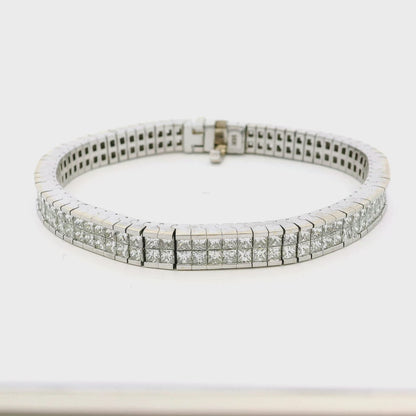 14k White Gold Invisible Set Two Row Natural 8.31ctw Diamond Bracelet