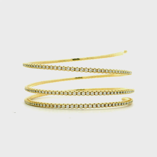 14k Yellow Gold 5.42ctw Natural Round Brilliant Diamond Triple Coil Bangle Bracelet