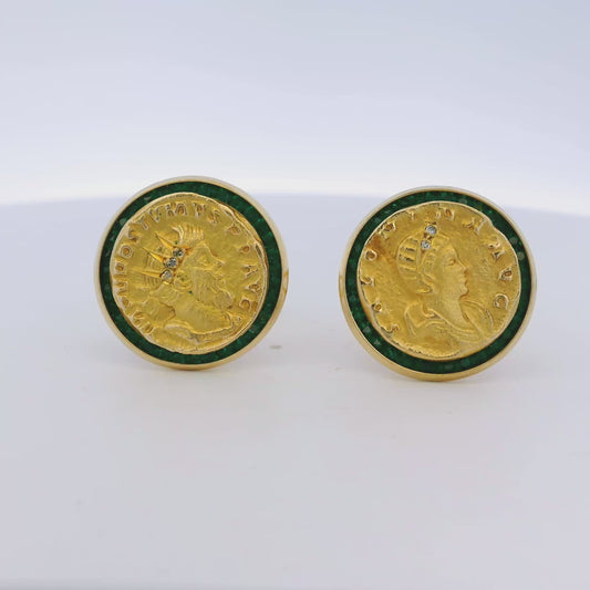 14k Yellow Gold and Emerald Coin Cufflinks