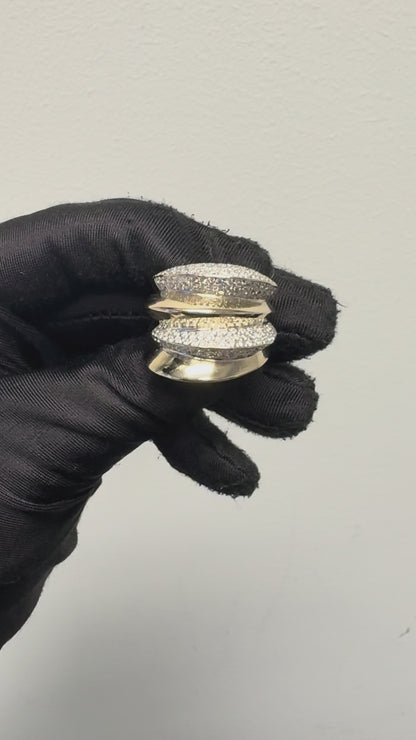18k White Gold Natural Round Diamond Pave Wide Free Form Ring