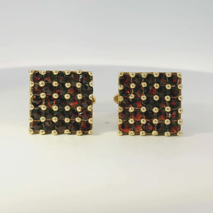 14k Yellow Gold 2ct Garnet Square Cluster Cufflinks