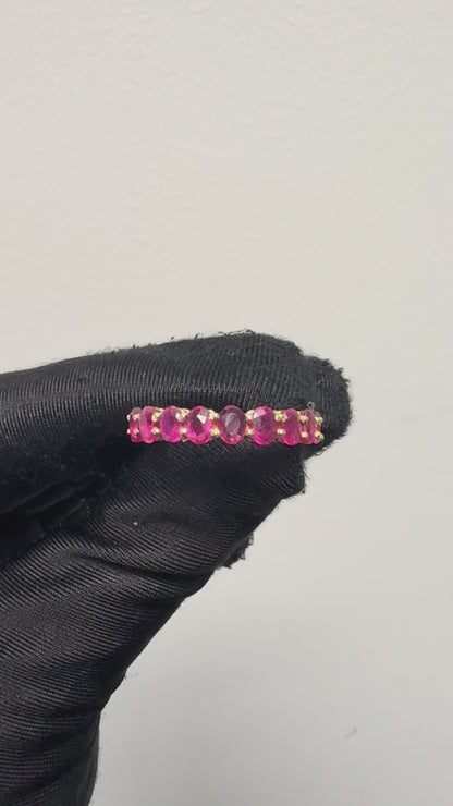 14k Yellow Gold 3ctw Oval Cut Ruby Halfway Ring Band