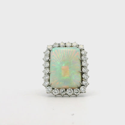 18k White Gold Natural Opal and 2.40ctw Diamond Halo Cocktail Ring