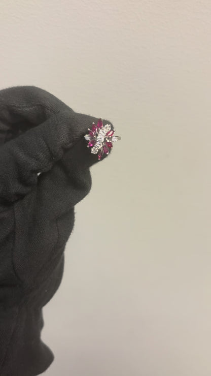 14k White Gold 0.77ctw Diamond Red Gemstone Cluster Ring