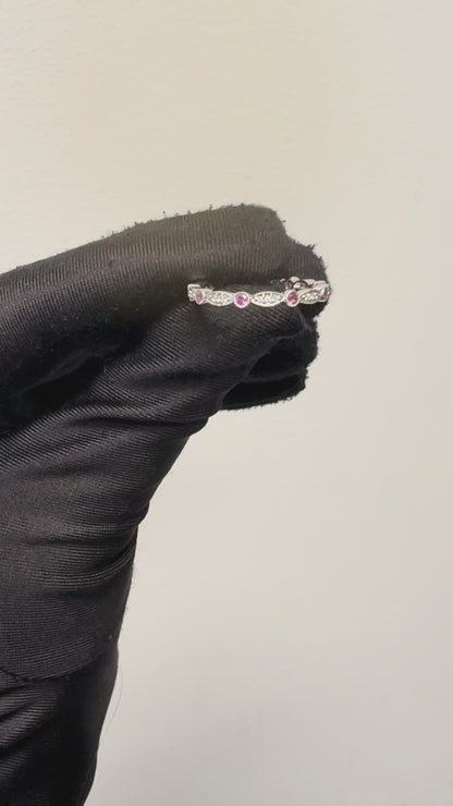 14k White Gold Stackable Blue Sapphire and Diamond Ring