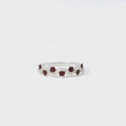 14k White Gold 0.50ct Rubies and 0.20ct Round Brilliant Diamonds in a Wave Ring Band
