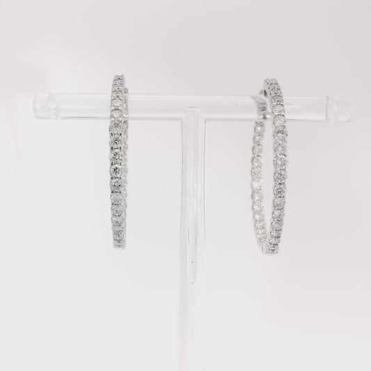 14k White Gold Round Brilliant 2.1ctw Diamond Set Inside Out Hoop Earrings