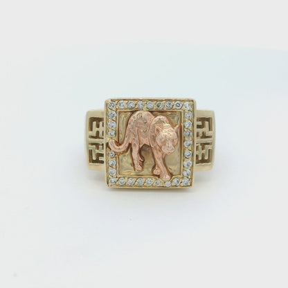 Effy 14k Yellow Gold Panther Diamond Signet Ring