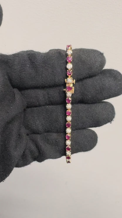 14k Yellow Gold 5.98ctw Natural Round Brilliant Diamond and Ruby Bracelet