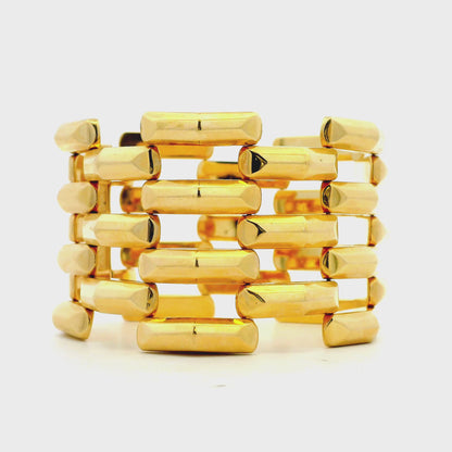 14k Yellow Gold Wide Multi-Row Brick Link Panel Bracelet