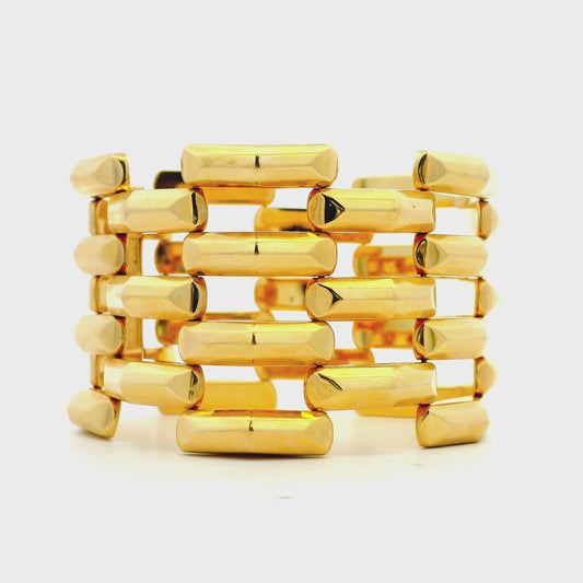 14k Yellow Gold Wide Multi-Row Brick Link Panel Bracelet