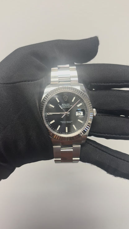 Rolex 126334 Datejust Black Stick Dial Fluted Bezel Stainless Steel Watch