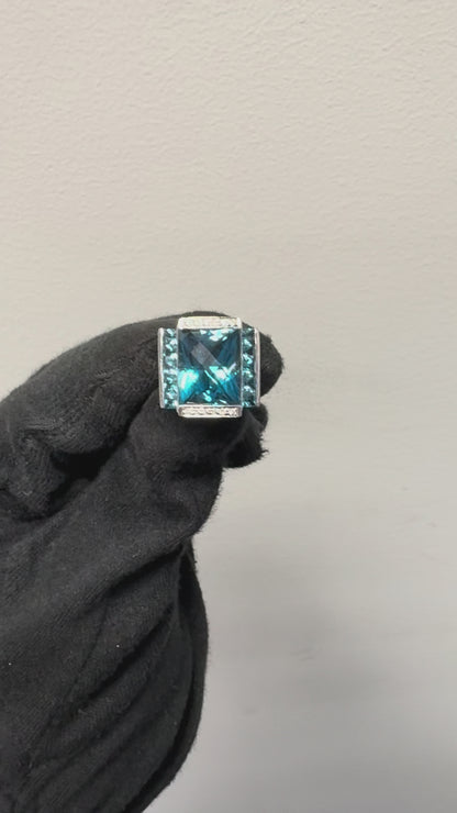 18k White Gold Blue Topaz and Diamond Ring