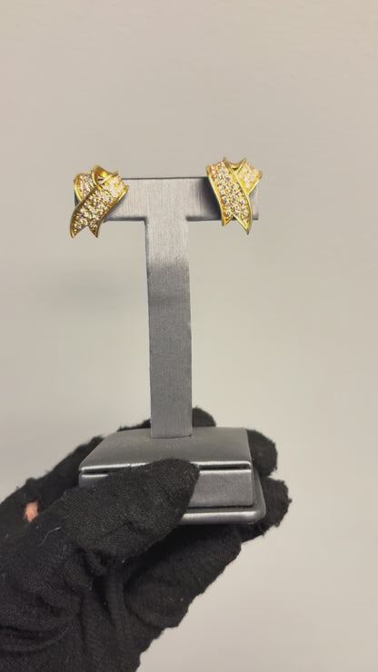 18k Yellow Gold Approx. 1.17ctw Diamond Ribbon Earrings