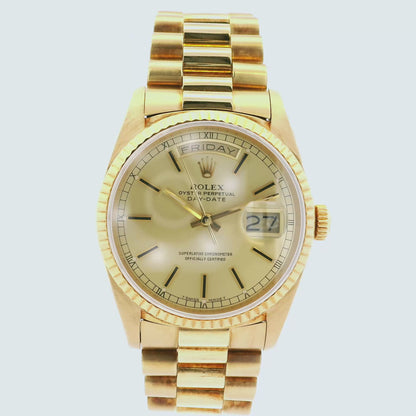 Rolex 18238 Day Date 18k Yellow Gold Fluted Bezel 36mm Watch