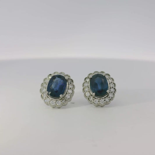 Platinum 2.64ct Sapphires and 0.57ct Round Brilliant Diamond Earrings
