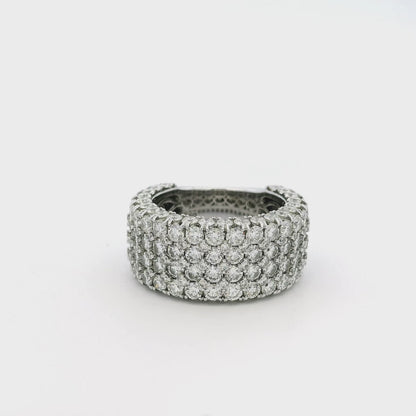 18k White Gold 7.05ctw Round Brilliant Natural Diamond Pave Wide Ring