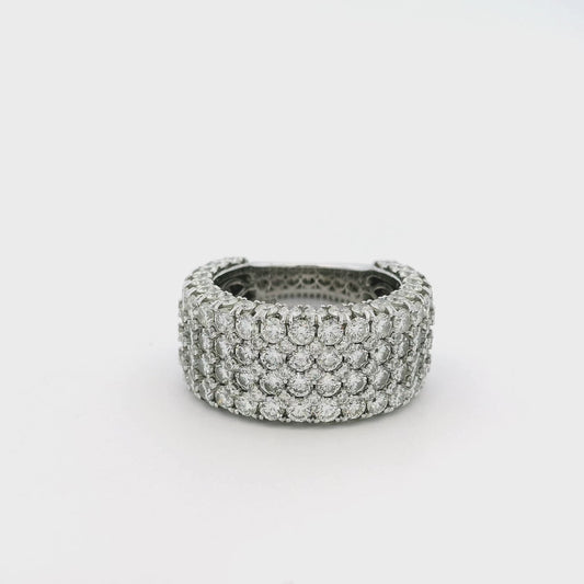 18k White Gold 7.05ctw Round Brilliant Natural Diamond Pave Wide Ring