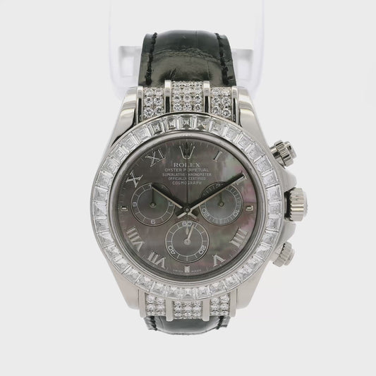 Rolex 116599TBR Factory Baguette Diamond Bezel and Roman Mother of Pearl Dial Watch