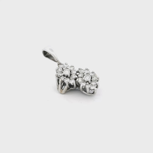 14k White Gold 0.88ctw Diamond Two Flowers Pendant
