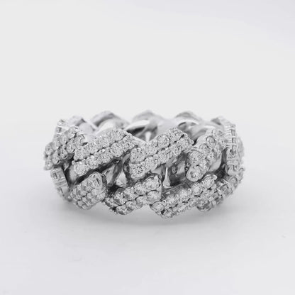 14k White Gold 6.95ctw Natural Round Diamond Cuban Link Ring