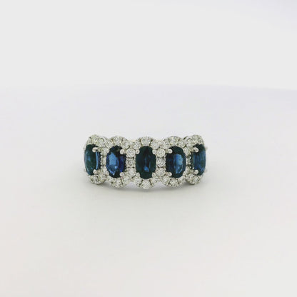 14k White Gold 1.54ctw Oval Sapphires with 0.57ctw Pave Diamonds Ring