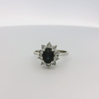 14k White Gold 0.60ctw Oval Blue Sapphire 0.40ctw Natural Diamond Ring