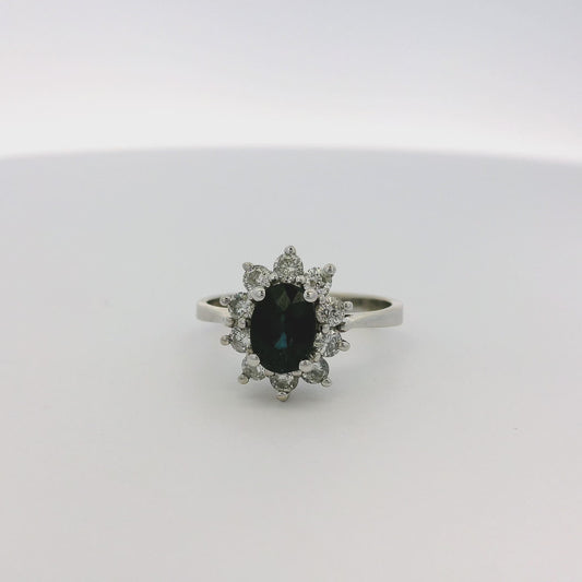 14k White Gold 0.60ctw Oval Blue Sapphire 0.40ctw Natural Diamond Ring