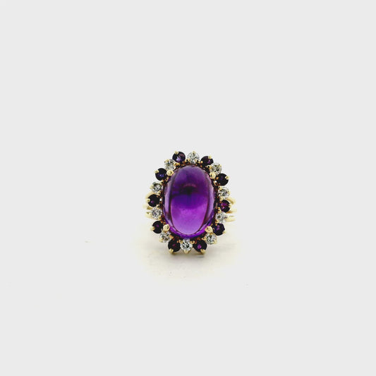 14k Yellow Gold 1.50ct Oval Amethyst Halo Cocktail Ring