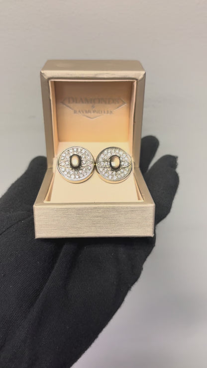 14k White Gold 1.30ct Round Diamond Hematite Gents Cufflinks