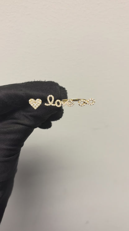 18k Yellow Gold 0.62ctw Diamond Heart Love and Infinity Double Finger Ring