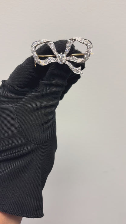 Tiffany & Co. 18k Yellow Gold and Platinum 8ctw Natural Diamond Bow Brooch Pin