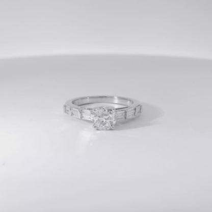 14k White gold 0.93ctw Baguette Cut accented by 1.01ctw Round Brilliant Diamond Ring
