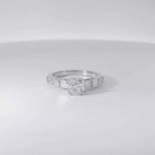 14k White gold 0.93ctw Baguette Cut accented by 1.01ctw Round Brilliant Diamond Ring