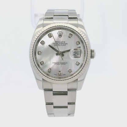 Rolex Datejust 116200 Stainless Steel 36mm Aftermarket Mother of Pearl Diamond Dial Watch