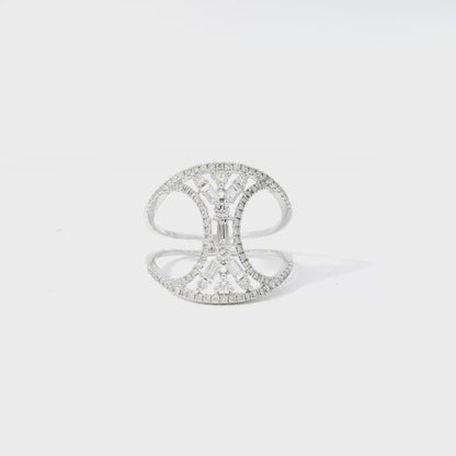 14k White Gold 0.17ct Baguette Cut and 0.31ct Round Brilliant Diamonds Split Shank Ring