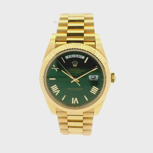 Rolex 228238 Day-Date 40mm Green Roman Dial 18k Yellow Gold Watch