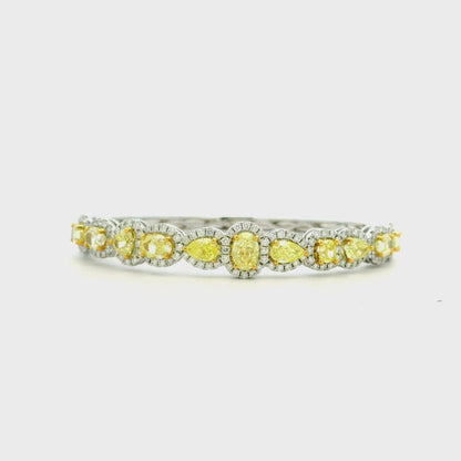 18k Two-Tone Gold 6.37ctw Multi-Shape Natural Yellow & White Diamond Bangle Bracelet