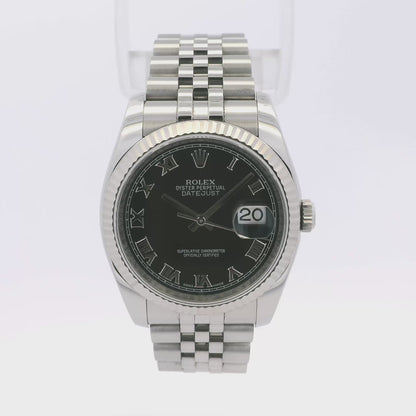 Rolex 116234 Datejust Stainless Steel and 18k White Gold Bezel Factory Black Dial 36mm Watch