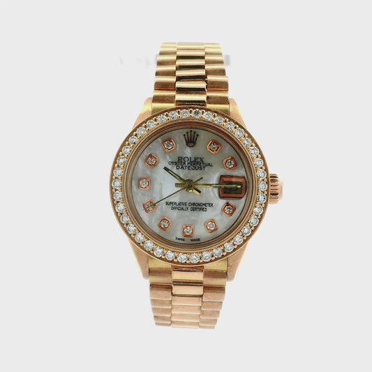 Rolex 6916 Datejust 18k Rose Gold 26mm Mother of Pearl Diamond Dial Watch