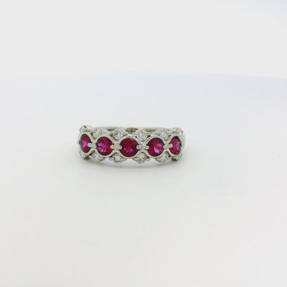 Platinum 0.75ct Round Ruby Bezel Set Diamond Ring