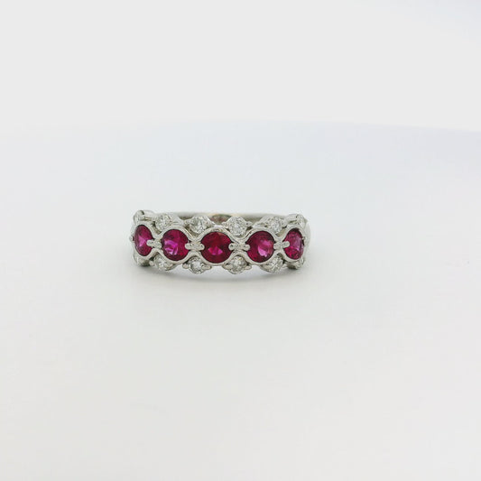 Platinum 0.75ct Round Ruby Bezel Set Diamond Ring