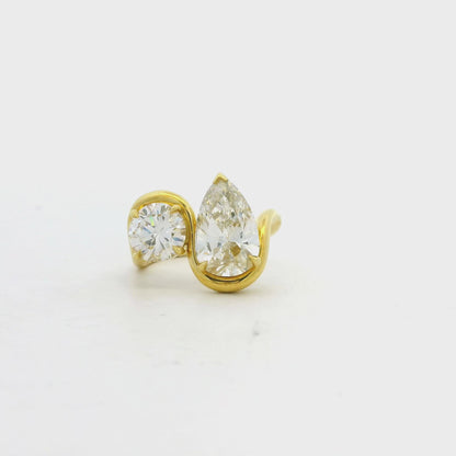 18k Yellow Gold 3.01ct Pear Cut and 1.47ct Round Cut Two-Stone Diamond Ring