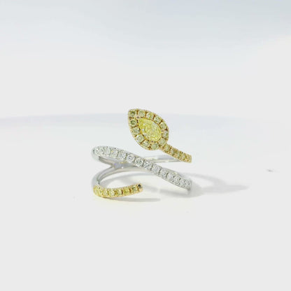 14k White & Yellow Gold 0.30ct Pear-Cut and 0.29ct Round Diamonds in a Bypass Ring