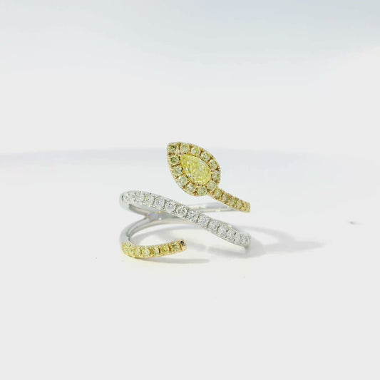 14k White & Yellow Gold 0.30ct Pear-Cut and 0.29ct Round Diamonds in a Bypass Ring