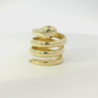 14k Yellow Gold 0.05ctw Diamond Spiral Snake Ring