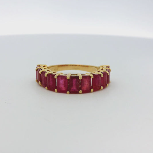 14k Yellow Gold 1.60ctw Emerald Cut Ruby Halfway Band Ring