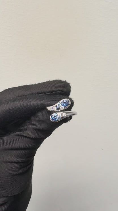18k White Gold Blue Sapphire and Diamond Snake Ring